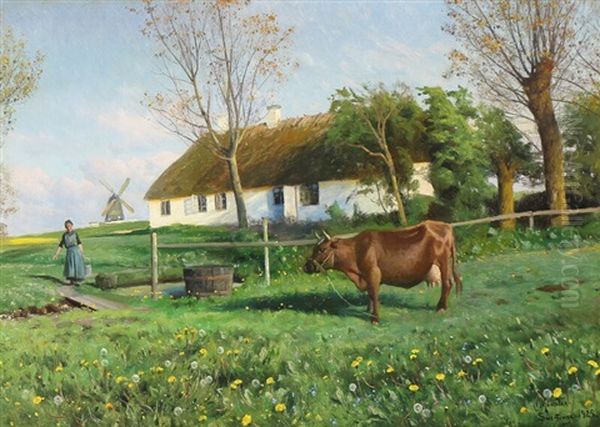 A Milkmaid On Her Way To Milk The Cow - view 1