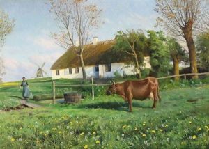A Milkmaid On Her Way To Milk The Cow by Peder Mork Monsted