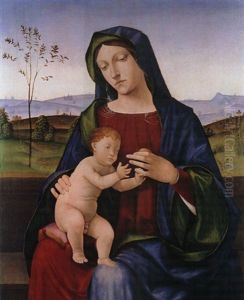 Madonna Mit Kind Vor Weiter Landschaft