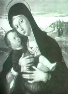 The Madonna And Child Before A Parapet In A Landscape