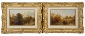 Pair Of Miniature Oil On Board Landscapes: "eton, A Sunny Afternoon" & "windsor, A Hazy Morning" by Alfred Montague