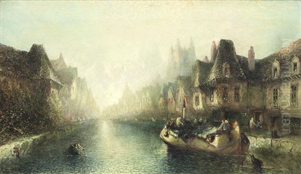 A Barge On A Canal In A Continental Town - view 1