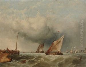 Barges Off The Dutch Coast by Alfred Montague