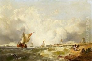 Kustenszene Mit Seglern Im Wind by Alfred Montague