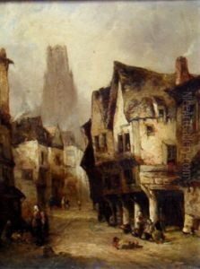 Figures In A Continental City Street by Alfred Montague