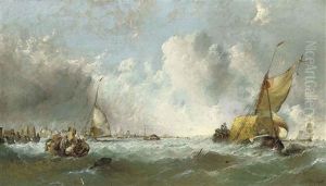 A Hay Barge And A Hulk Off A Rocky Coastline (+ A Hay Barge Leaving A Dutch Harbour On A Blustery Day; Pair)