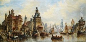 Emden (ansicht Des Hafens Mit Zahlreichen Lastbooten)