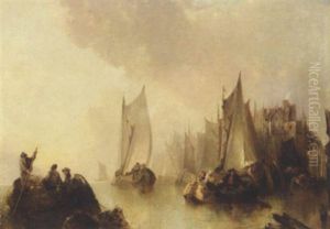 Shipping In A Harbour by Alfred Montague