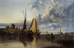 Dutch Barges In A Calm On A River Estuary