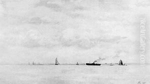 Seascape With Sailboats And Steamer