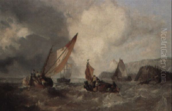 Fishing Vessels In A Stiff Breeze Off The White Cliffs - view 1