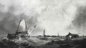 Fishing Boats In A Choppy Sea by Alfred Montague