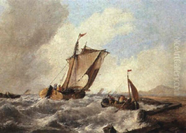 Boats At A Harbour Mouth In Stormy Seas - view 1