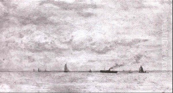 Seascape With Sailboats And A Steamer - view 1