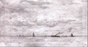 Seascape With Sailboats And A Steamer