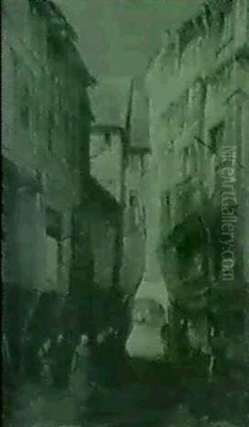 Figures In A Street In A French Town - view 1
