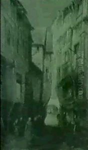 Figures In A Street In A French Town by Alfred Montague