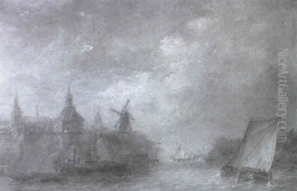 A Town With Barges In The Foreground - view 1