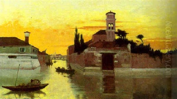 A Venetian Canal At Sunset - view 1