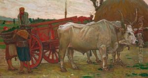 Jeunes Filles Dechargeant Des Marchandises D'un Chariot Tire Par Des Buffles