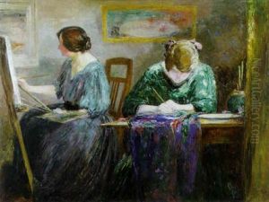 Gabrielle (de Echtgenote Van De Kunstenaar) En Marthe Verhaeren In Het Atelier by Constant Montald