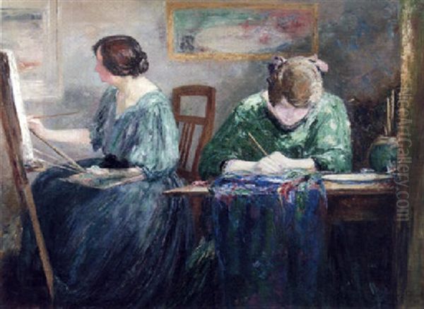 The Artist's Wife Gabrielle And Marthe Verhaeren At Work - view 1