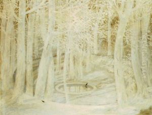 Fontaine Dans Un Jardin En Hiver by Constant Montald