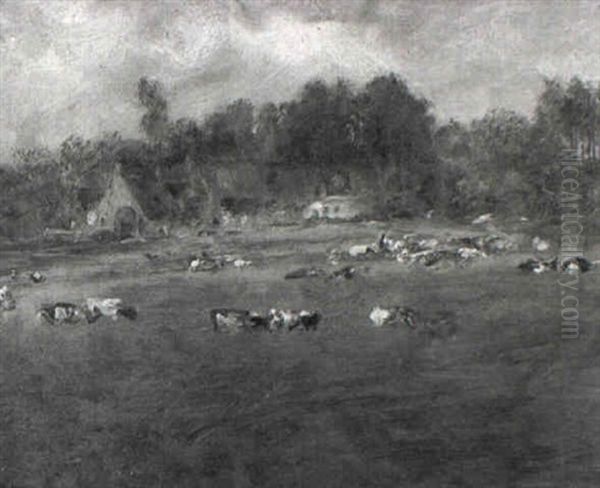 Vaches Dans Un Champs En Face D'un Village - view 1