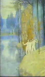 Trois Nymphes Dans Un Paysage by Constant Montald