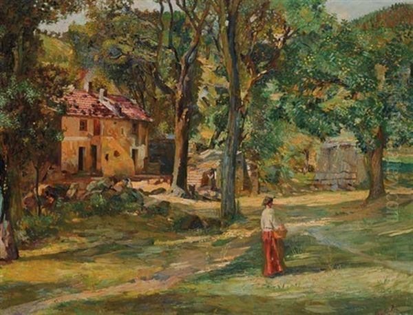Casolare Nel Bosco Con Figura Femminile - view 1
