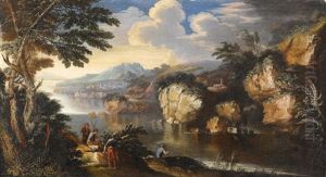Flusslandschaft Mit Fischer Und Rastenden Soldaten by Pietro Montanini