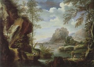 Gebirgige Fluslandschaft Mit Figuren by Pietro Montanini