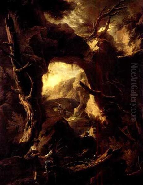 Rugged Landscape With Peasants - view 1