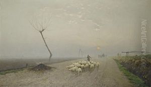 Il Gregge In Un Paesaggio Autunnale by Eduardo Monteforte