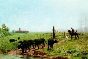Buffles Dans La Campagne Romaine by Eduardo Monteforte