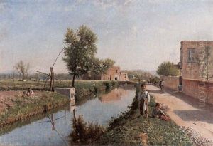 Paesaggio Di Campagna Con Bambini by Eduardo Monteforte