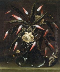 Tulpen Und Rosen In Einer Glasernen Vase - Tulipani E Rose Gialle In Un Vaso Di Vetro by Francesco (Cecco Bravo) Montelatici