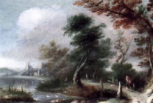 River Landscape With A Traveller And A Dog River Landscape With A Traveller And A Dog
