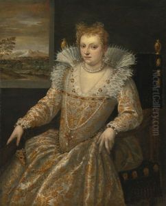 Portrait Of A Lady, Three-quarter Length, Seated Beside A Window, An Extensive Landscape Beyond