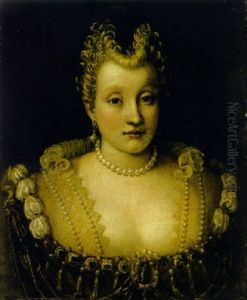Portrait Of A Lady (of The Contarini Family?) In An Elaborate Dress With Jewels And A Pearl Necklace And Earrings
