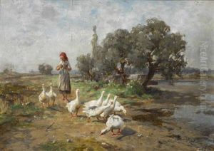 Hutemadchen Mit Gansen