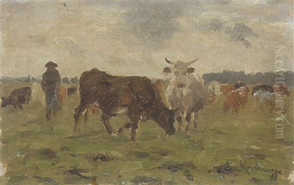Hirte Mit Weidenden Kuhen - view 1