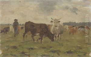 Hirte Mit Weidenden Kuhen by Antonis Matteo Montemezzo