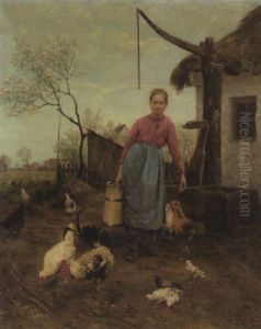 Bauernmadchen Am Ziehbrunnen by Antonis Matteo Montemezzo