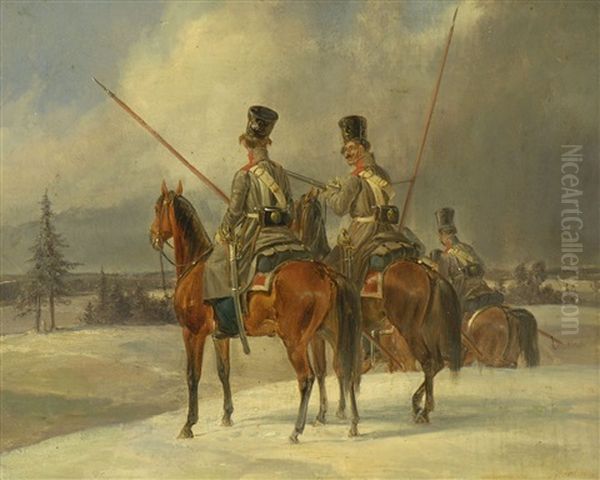 Drei Reiter In Winterlandschaft - view 1
