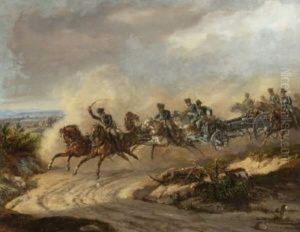 Preussische Reiter Mit Geschutzlafette Auf Dem Weg In Die Schlacht