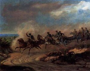 Berittene Artilleristen Beim Transport Einer Kanone by Dietrich Monten
