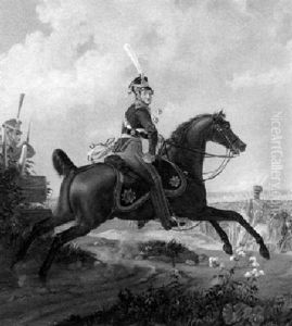 Premierleutnant Baron Waldemar Von Wimpfen Zu Pferd by Dietrich Monten