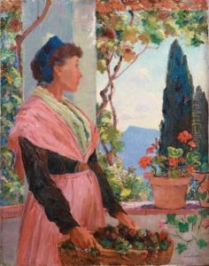 Jeune Femme Au Panier De Raisins