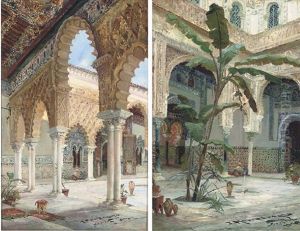 A Rest In The Alcazar, Seville (+ Another Similar; Pair) by Jose Montenegro Cappell